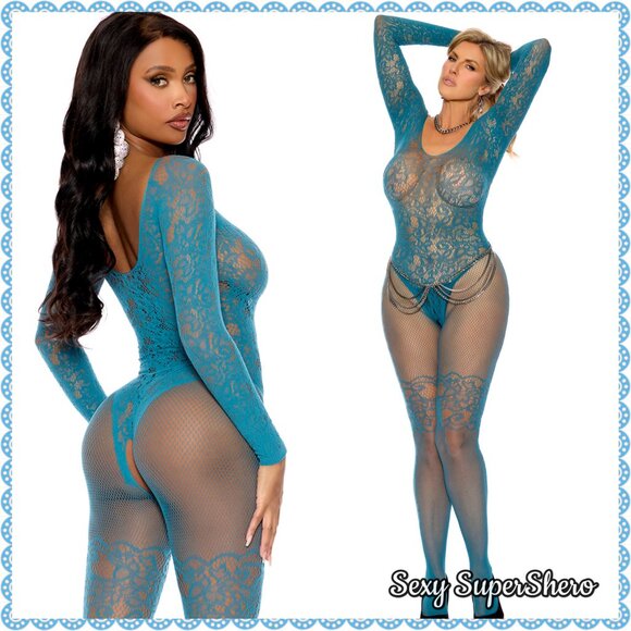 ๐๐Sexy Jade Fishnet and Lace Lingerie Bodystocking - Picture 2 of 10